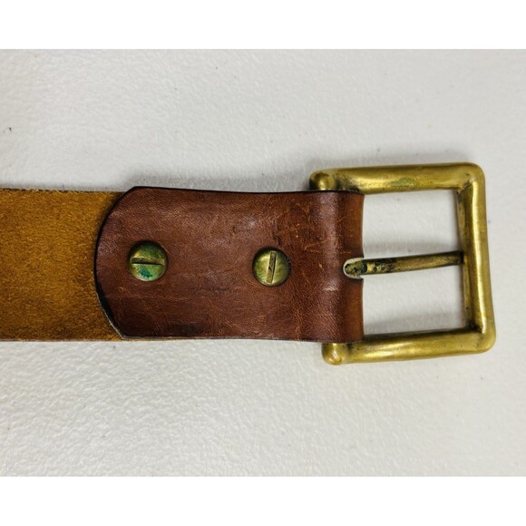 Vintage Ralph Lauren Leather Belt 28 Removable Brass Buckle  Distressed Brown - Picture 6 of 14